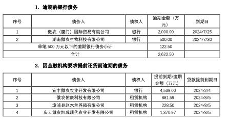 *ST傲农：公司在金融机构新增逾期债务本息合计约1.19亿元  第2张