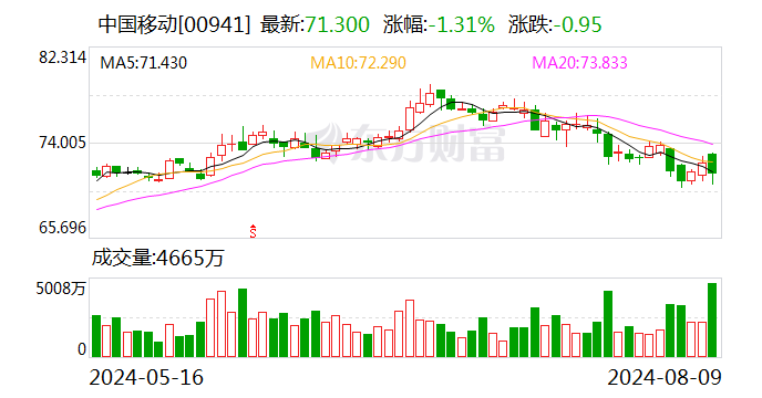 民生证券给予中国移动推荐评级 2024年半年报点评：24H1收入盈利稳定增长，资本开支大幅下滑  第2张