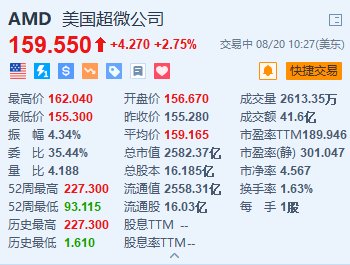 AMD一度涨超4.3% 收购服务器制造商ZT Systems 与英伟达展开竞争  第1张