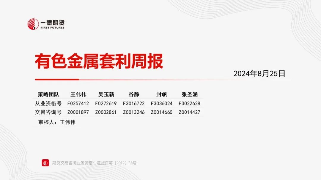 有色金属套利周报【2024-8-26】