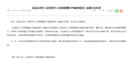 证监会发布《证券发行人信息披露文件编码规则》金融行业标准  第1张