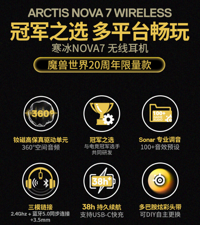 赛睿寒冰 NOVA7 三模蓝牙头戴式耳机《魔兽世界》联名版开售：38 小时续航，1799 元  第8张