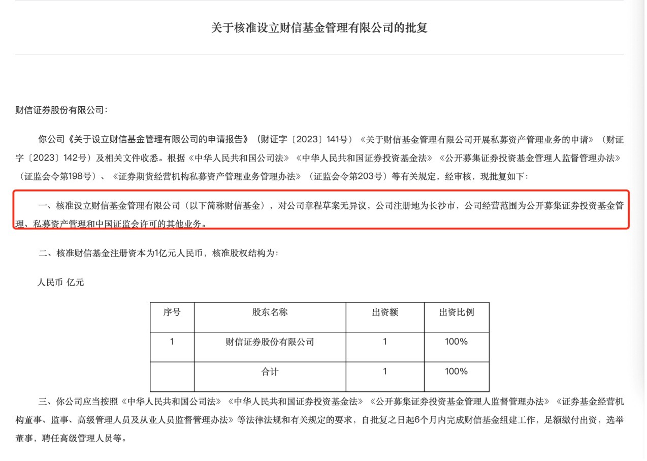 年内首家！财信基金成为境内第149家公募基金管理公司，券商系公募添新军  第1张