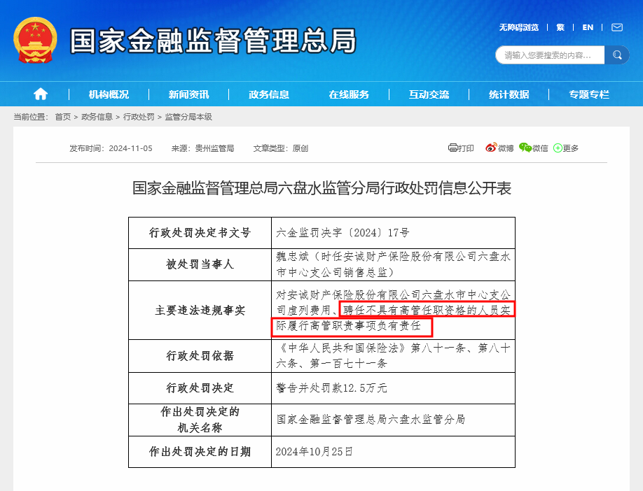 聘任不合格高管实际履职，安诚财险一支公司遭双罚，年内已有13家银行保险机构因此被罚  第2张