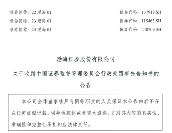 IPO审核中的渤海证券拟被罚没226万！事发某股权财务顾问业务违规  第2张